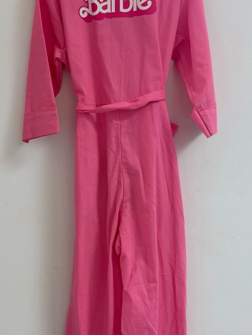 Barbie Bright Pink Long-Sleeve One-Piece Jumpsuit with Tie Belt